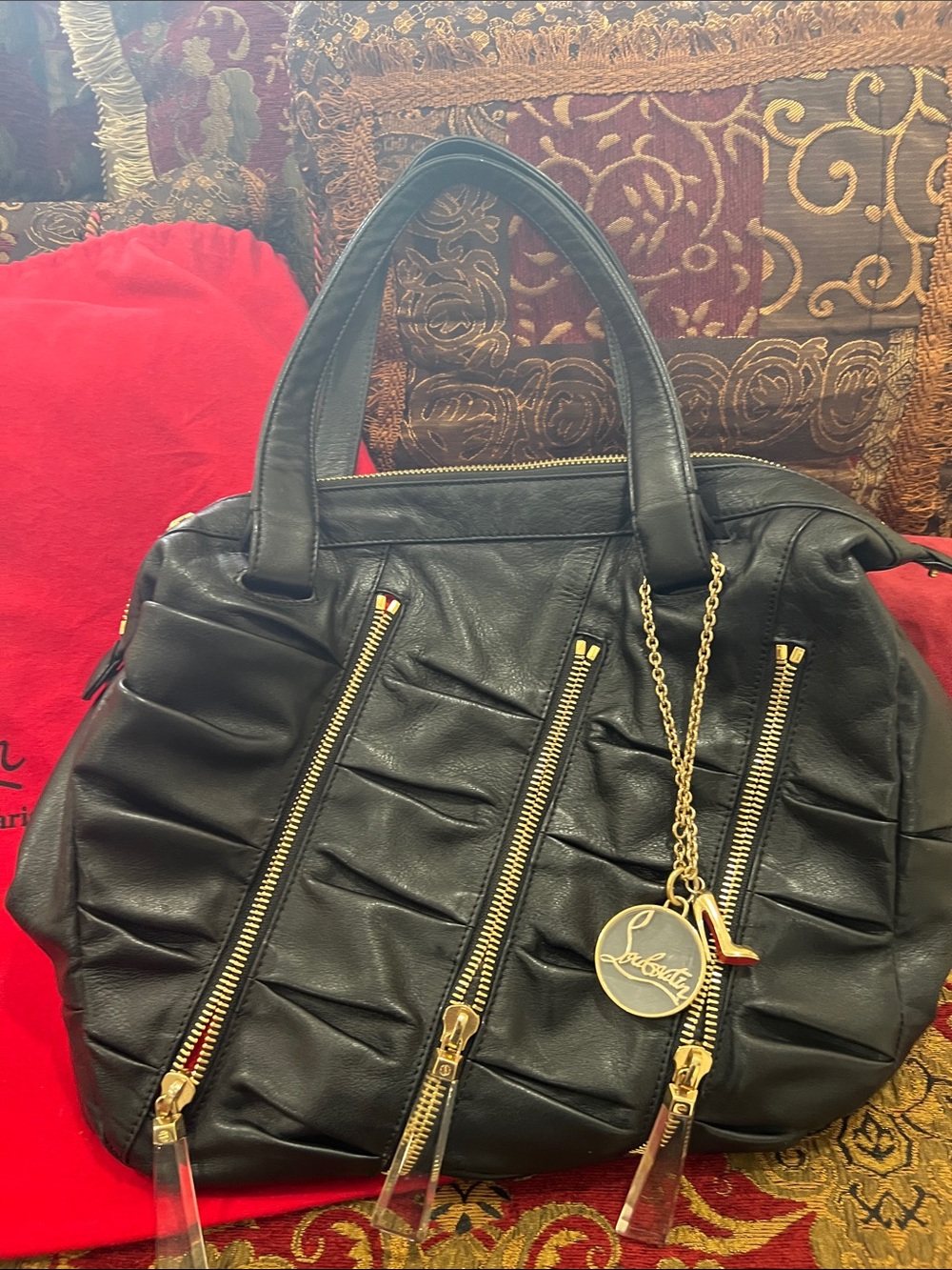 Christian Louboutin Black Quilted Leather Tote with Gold Zippers